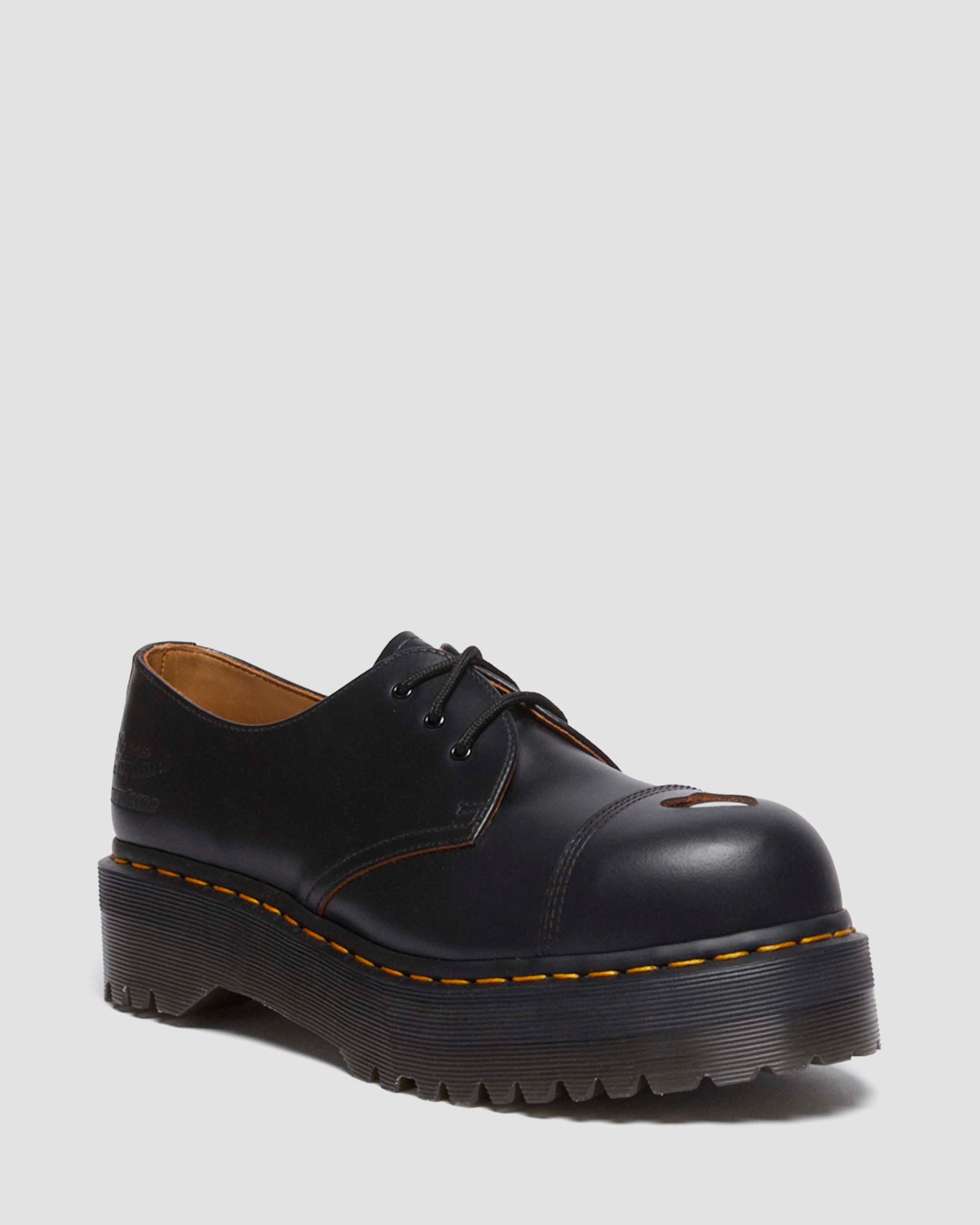 1461 Quad Mademe Black Vintage Smooth Leather Oxford Platform Shoes