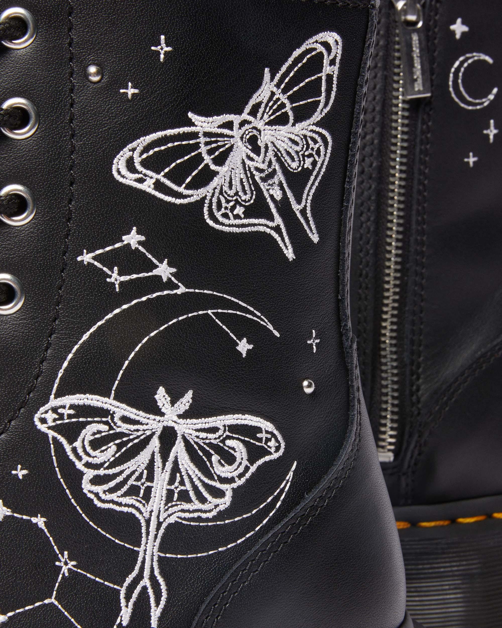 Jadon Celestial Moth Embroidered Leather Platform Boots