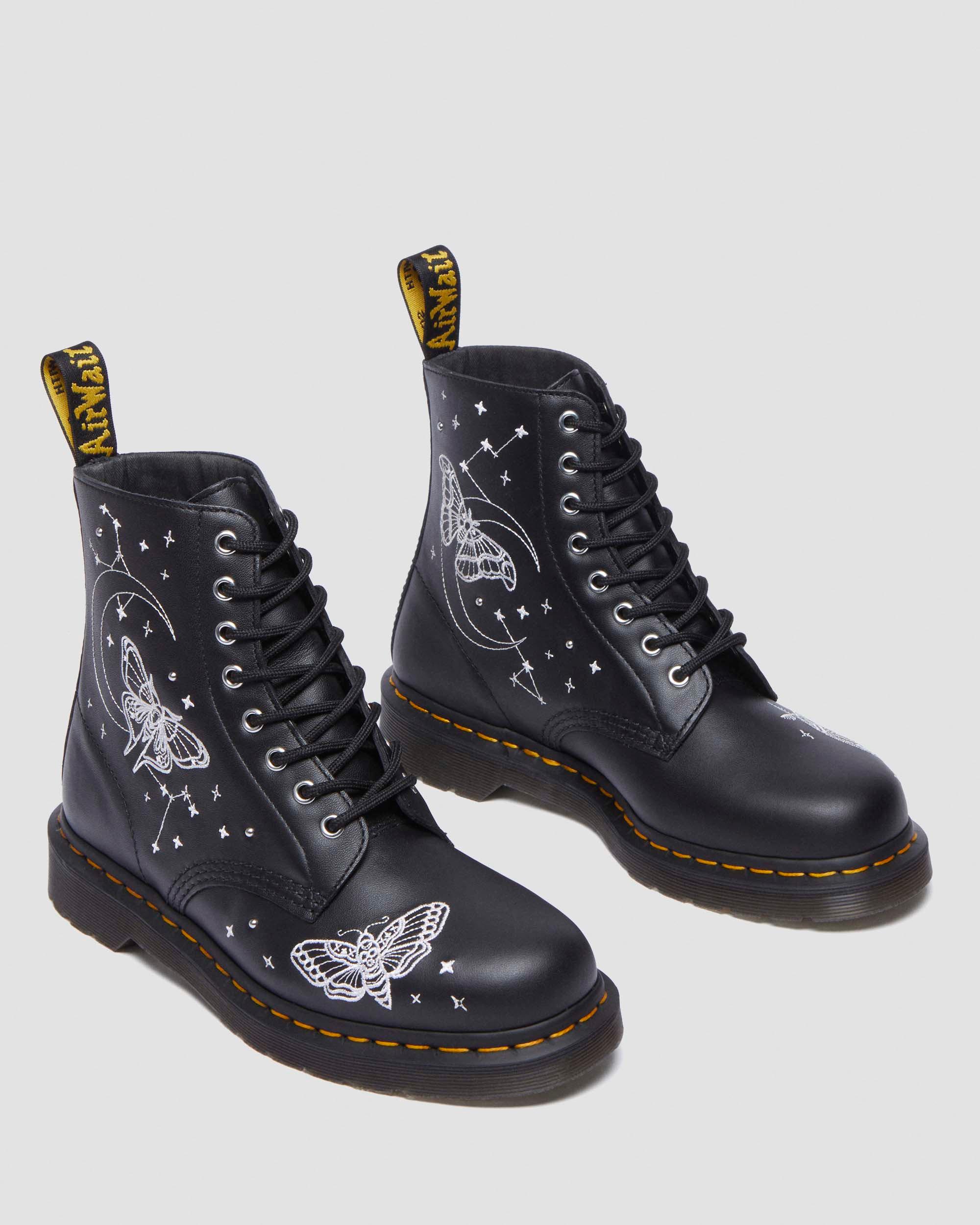 1460 Celestial Moth Embroidered Lace Up Leather Boots