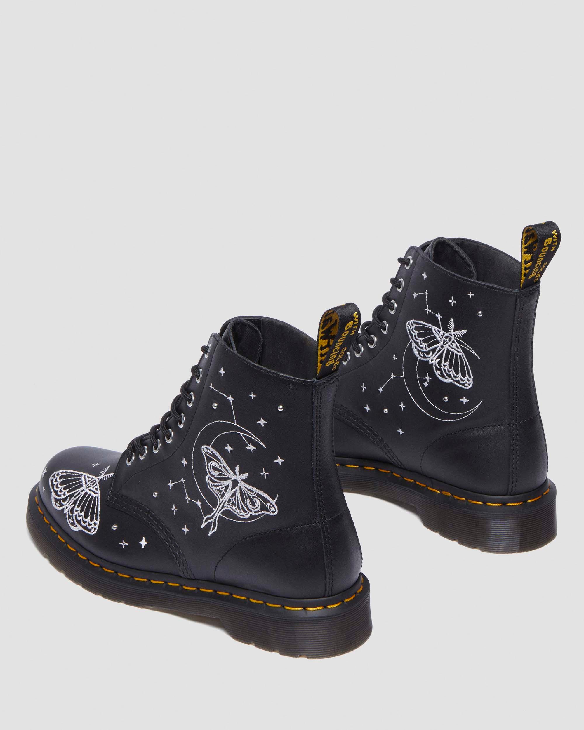 1460 Celestial Moth Embroidered Lace Up Leather Boots