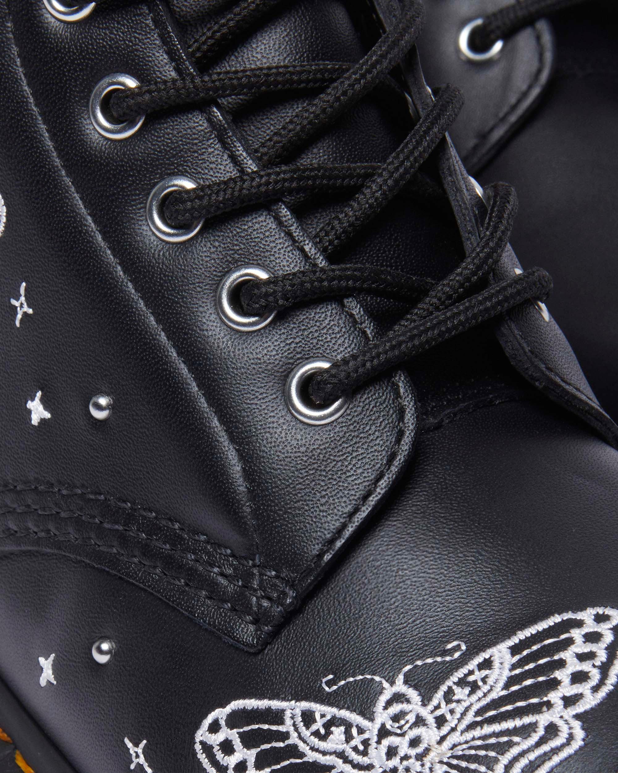 1460 Celestial Moth Embroidered Lace Up Leather Boots